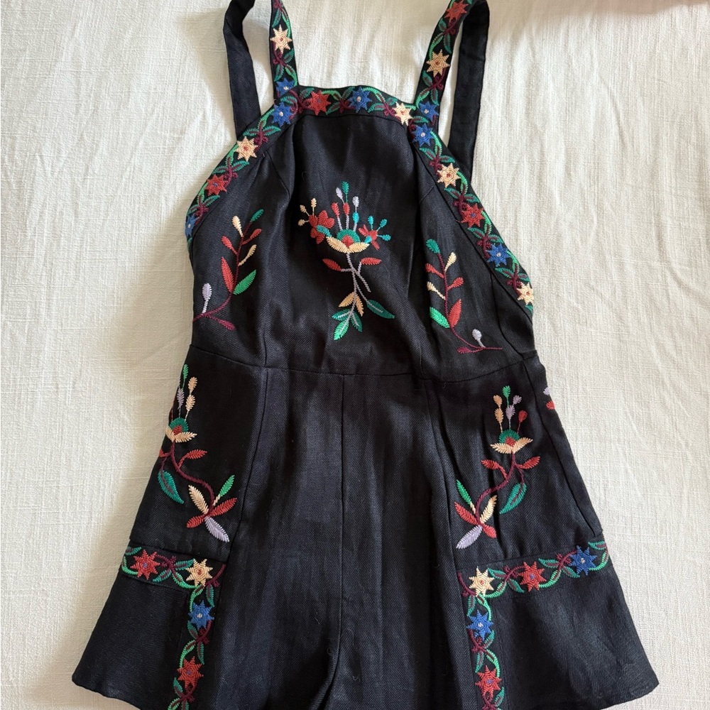 Zara Black Romper with Colorful Embroidery